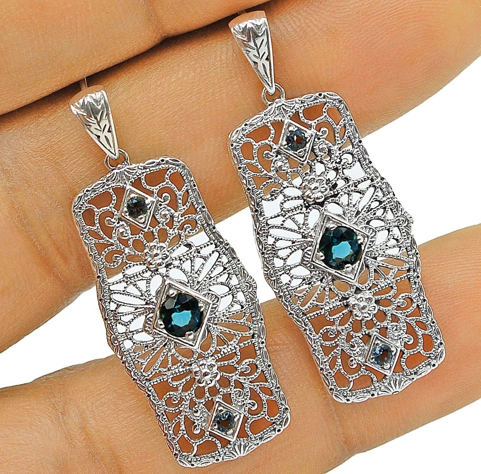 Natural Apatite 925 Solid Sterling Silver Victorian Style Earrings Jewelry NU1-3 - Image 1 of 1