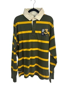 Arizona Jeans Rugby Polo Shirt Men's XXL Green Yellow Striped Long Sleeve NWT - Picture 1 of 9