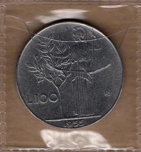 P482 Moneta Coin ITALIA Repubblica Italiana 100 Lire Minerva 1° Tipo 1955 - Picture 1 of 1