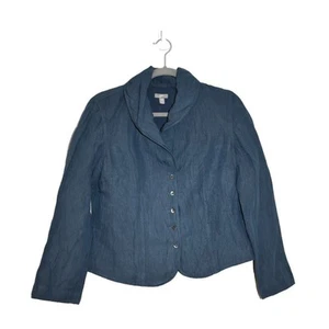 J.Jill Blazer Women's Size 10P Blue Linen Career Lagenlook Academia Lightweight - Picture 1 of 9