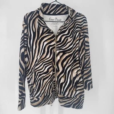 Chaqueta Onque Informals Para Mujer Talla XL Cremallera Completa Estilo Pista Negra Marrón Estampado Animal Foto 1 de 4