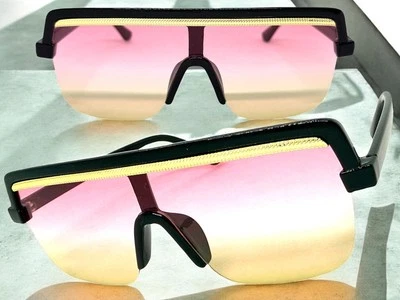 GAFAS DE SOL de gran tamaño elegantes modernas con escudo retro fiesta raver marco negro grande Foto 1 de 4