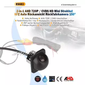 150 Grad 2-IN-1 AHD 720P/CVBS HD Auto Rueckfahrkamera Wasserdicht Fisheye PC1030 - Bild 1 von 17
