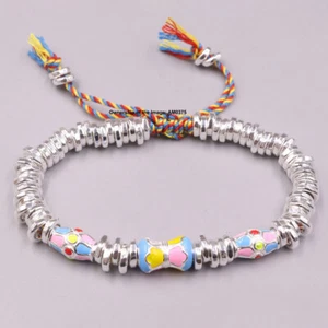 Pure 999 Fine Silver Bracelet for Women 7mm Candy Beads Adjustable Bracelet - Picture 1 of 6