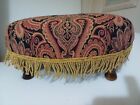 Foot Stool Reupholstered With New Material And New Gold Tassle.  Vintage Retro  