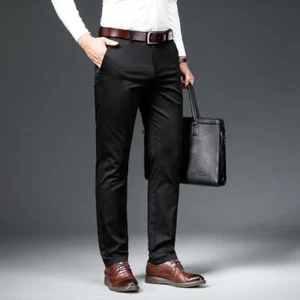Spring Men's Casual Long Elastic Trousers Slim Straight Business Pants - Picture 1 of 12