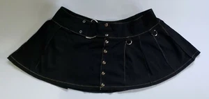 Lip Service Vintage Snap Pleated Mini Skirt Goth VTG Black Yellow Punk Pleats 2x - Picture 1 of 5