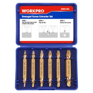 WORKPRO 6PCS Screw Extractor Set Ez Out Broken Bolt and Screw Reverse Drill Bits - Picture 1 of 10