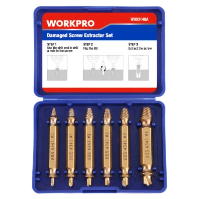WORKPRO 6PCS Screw Extractor Set Ez Out Broken Bolt and Screw Reverse Drill Bits - Image 1 of 4