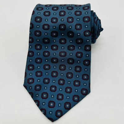 Corbata Oakton Ltd azul seda con patrón geométrico 57"" L x 3,25"" W de colección Foto 1 de 4