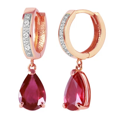 3.53 CTW 14K Solid Rose Gold Hoop Earrings Diamond Ruby - Image 1 of 3