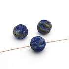 3 hand carved round fluted matte blue lapis lazuli beads matte stone avg 16mm