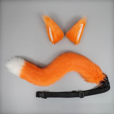 Anime Cosplay Wolf Fox Ears Hair Clips Headdress Plush Tail Set Halloween Party. - Image 1 of 4