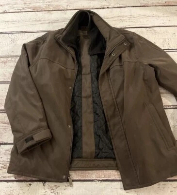 Andrew Marc New York Fleece Bib Lined Layered Jacket Size Large Brown Zip Button - Image 1 of 4