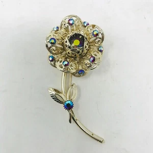Broche de mujer Sarah Coventry de colección firmado rojo azul aurora boreal pieza de libro - Imagen 1 de 7