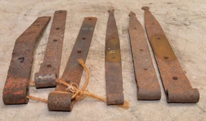 Antique 18th century hand wrought forged strap hinges & brackets collectible lot - Picture 1 of 9