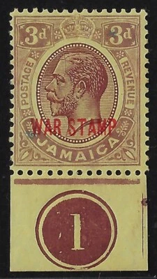 Control de impuestos de guerra de Jamaica # único Scott MR11/SG 77.  3 d. Púrpura/amarillo.  (a4780 Foto 1 de 3