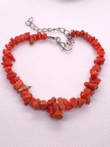 Bracciale Argento Perline Corallo Rosso Italiano Naturale Forma Pepite 6,5 Pollici - Foto 1 di 5