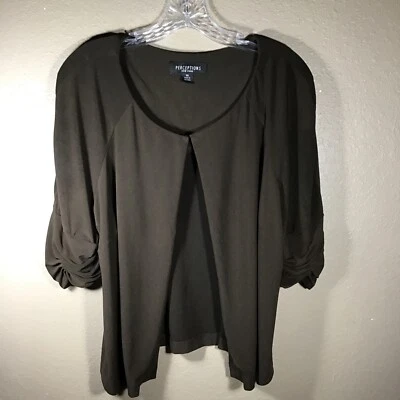 Perceptions Jacket Womens 16 Brown Slinky Open Front 3/4 Ruched Sleeves 7-24 - Image 1 of 4