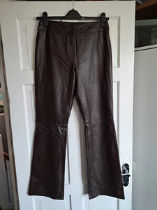 MARKS & SPENCER Dark Brown Faux Leather Trousers Size 12 Long - Picture 1 of 7