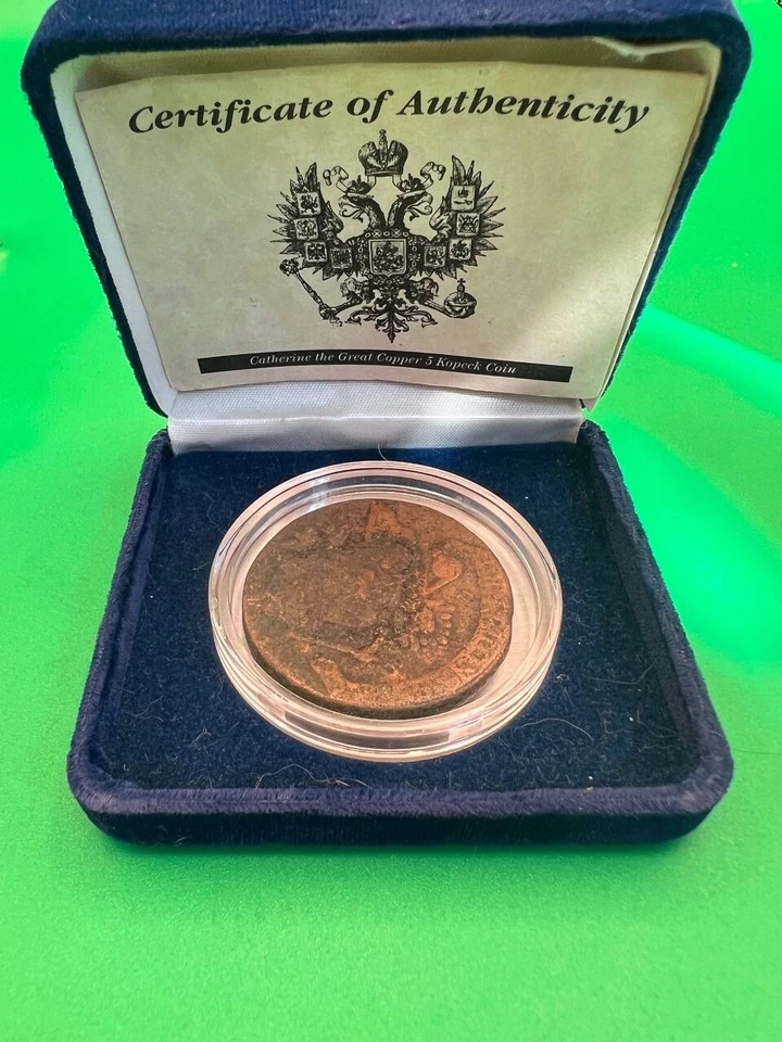 Catherine the Great Copper 5 Kopeck Coin Certified Authentic Historical Coin RV1 - Image 1 of 4