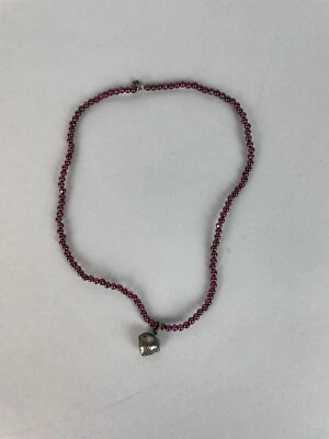 Ruby seed beaded choker necklace Heart charm necklace - Image 1 of 4