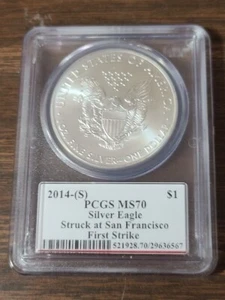2014-S American Silver Eagle PCGS MS70 First Strike **Miles Standish Signed** - Picture 1 of 2