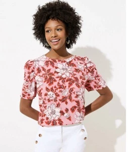 Neu mit Etikett Loft Damen-Top mit Blumenmuster und Puffärmeln - helles Teerose - Größe XX Small - Bild 1 von 3