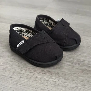 TOMS Infants Toddlers Tiny Classic Canvas Slip On Shoes Size 4 Adjustable Black - Picture 1 of 10