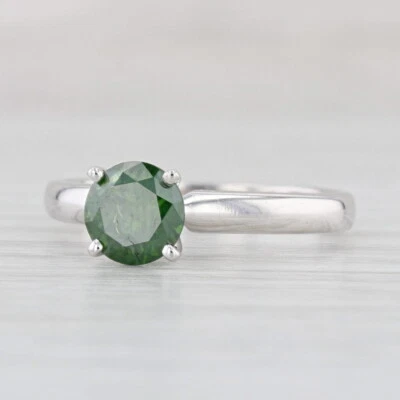 0.95ct Green Diamond Ring 14k White Gold Size 7 Round Solitaire - Image 1 of 4