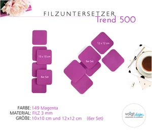 6 Untersetzer FILZ 3 mm dick quadratisch 10x10, 12x12 cm 20 Farben runde Ecken - Bild 1 von 44