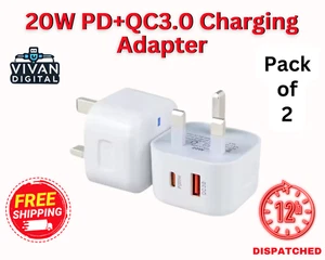 Wall plug Charger Dual Port Type C 20W PD Fast QC 3.0 Travel Power Adapter UKx2 - Picture 1 of 11