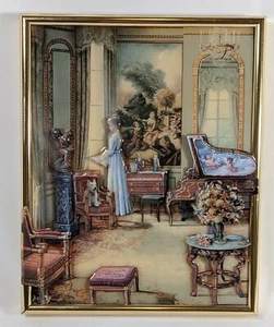 John P. O'Brien "Victorian Lady" stampa 3D Shadow Box, cane pianoforte, incorniciato vintage 8x10 - Foto 1 di 10
