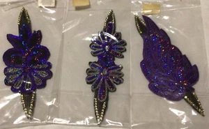 3 Headbands Hairbands Sequins Flowers Purple AB Sparkly NIP - Picture 1 of 4