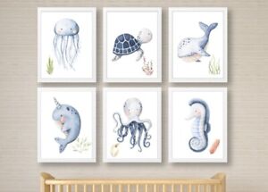 Nautical Nursery Prints , Under the Sea, Ocean Print, Nursery Set, Baby Wall Art