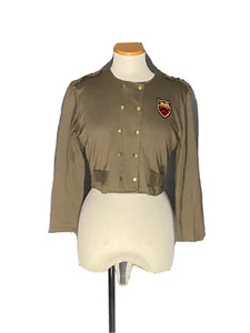 J California Women Size S Olive Green Military Style Jacket Cropped Epaulet Soft - Picture 1 of 12