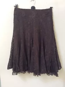 KAREN MILLEN SIZE 10 WOMENS LAYERED LACE SKIRT BROWN 'A' LINE/FLARED SIDE ZIP - Picture 1 of 2