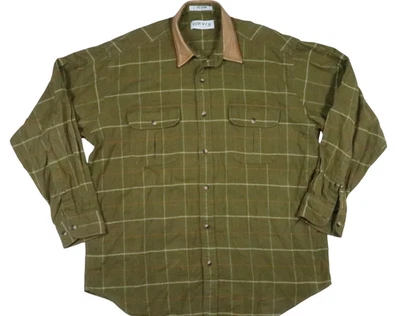 ORVIS  VTG RELAXED LEATHER COLLAR FLANNEL LARGE WORK SHIRT DOUBLE FLAP POCKET LS - Image 1 of 4