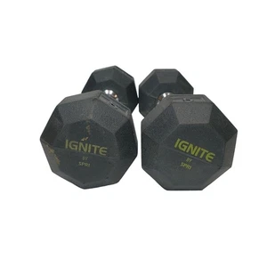 Ignite By SPRI Rubber Chrome Hex Hand Weight Dumbbell 5 Lb Pair Set 10 Lb Total - Picture 1 of 4
