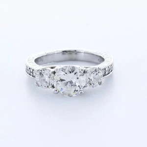 Vintage 3-Stone Engagement Ring Platinum 2.67 CT Round Lab-Grown Diamond E SI2 - Picture 1 of 22