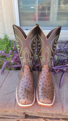 JLS BOOTS Mens Cowboy Boot Brown Genuine Full Quill Ostrich Leather Size # 9 E - Image 1 of 4