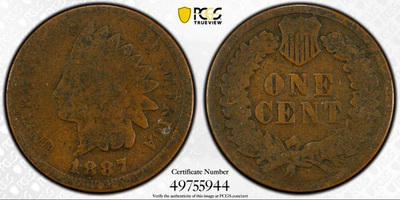 1887 P Misaligned Observe Die Error Indian Head Cent PCGS AG 03 - Image 1 of 4