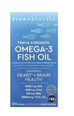 Aceite de pescado Omega-3, triple fuerza, 2.500 mg, 180 cápsulas blandas (1.250 por gel) ¡sellado! Foto 1 de 3