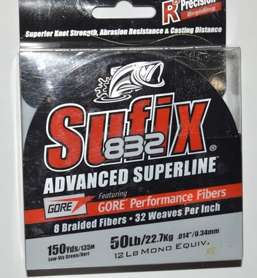 Sufix 832 Línea de Pesca Trenza 50lb 150yd Carrete Baja Visibilidad Verde 660-050g Foto 1 de 4