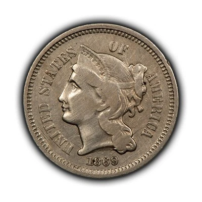 1869 3c Nickel Three-Cent Piece - Dramatic Die Clash - SKU-Z5504 - Image 1 of 4