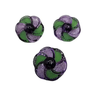 Vintage Czech Flower Molded Glass Purple Green Victorian Hand Painted Textured  - Image 1 of 4