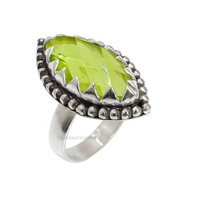Handmade 925 Silver Peridot Ring Boho Statement Jewelry, August Birthstone Ring - Image 1 of 4
