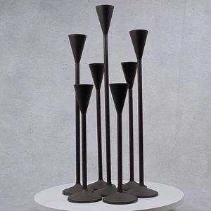 Vintage Tall Iron Candle Holders Set of 7 Modern Brown Metal Graduated Heights - Picture 1 of 13