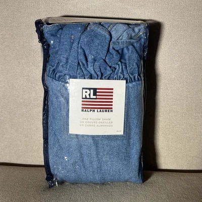 Vintage New ONE RALPH LAUREN Denim Blue Pillow Sham Ruffle Edge Standard USA - Image 1 of 4