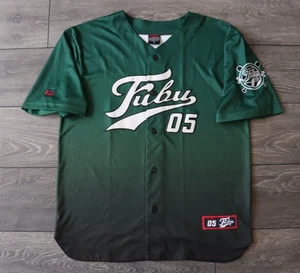 VINTAGE STYLE FUBU 05 RAP JERSEY Y2K SHIRT GREEN SIZE LARGE BASEBALL SHIRT RARE - Picture 1 of 10